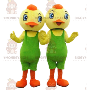 2 BIGGYMONKEY™s chick mascot, yellow birds with green leotard –